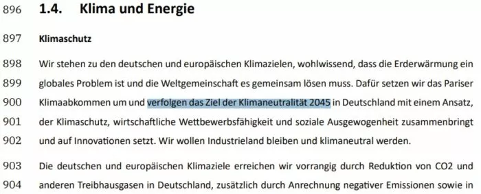 Auch die designierte schwarz-rote Bundesregierung hält am Ziel „Klimaneutralität bis 2045“ fest. Foto: Bildschirmfoto/CDU.de